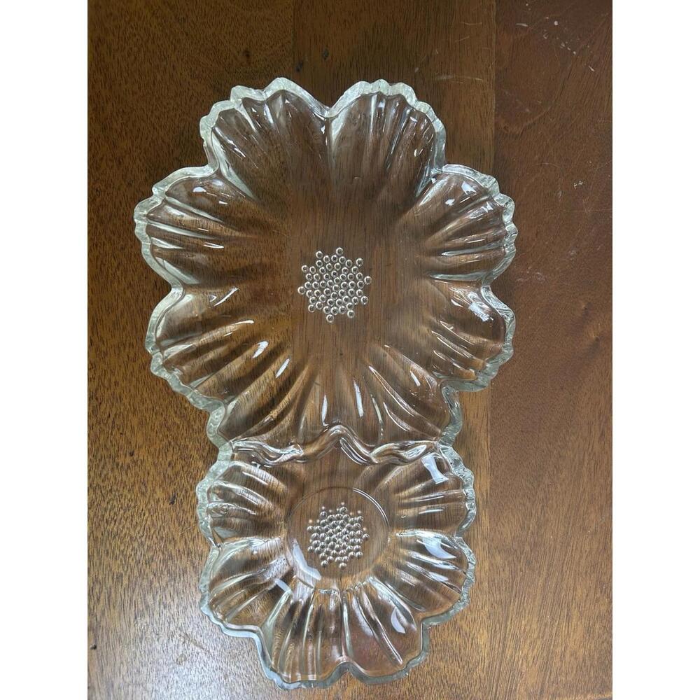 Hazel Atlas Clear Glass Double Sunflower Snack Plate